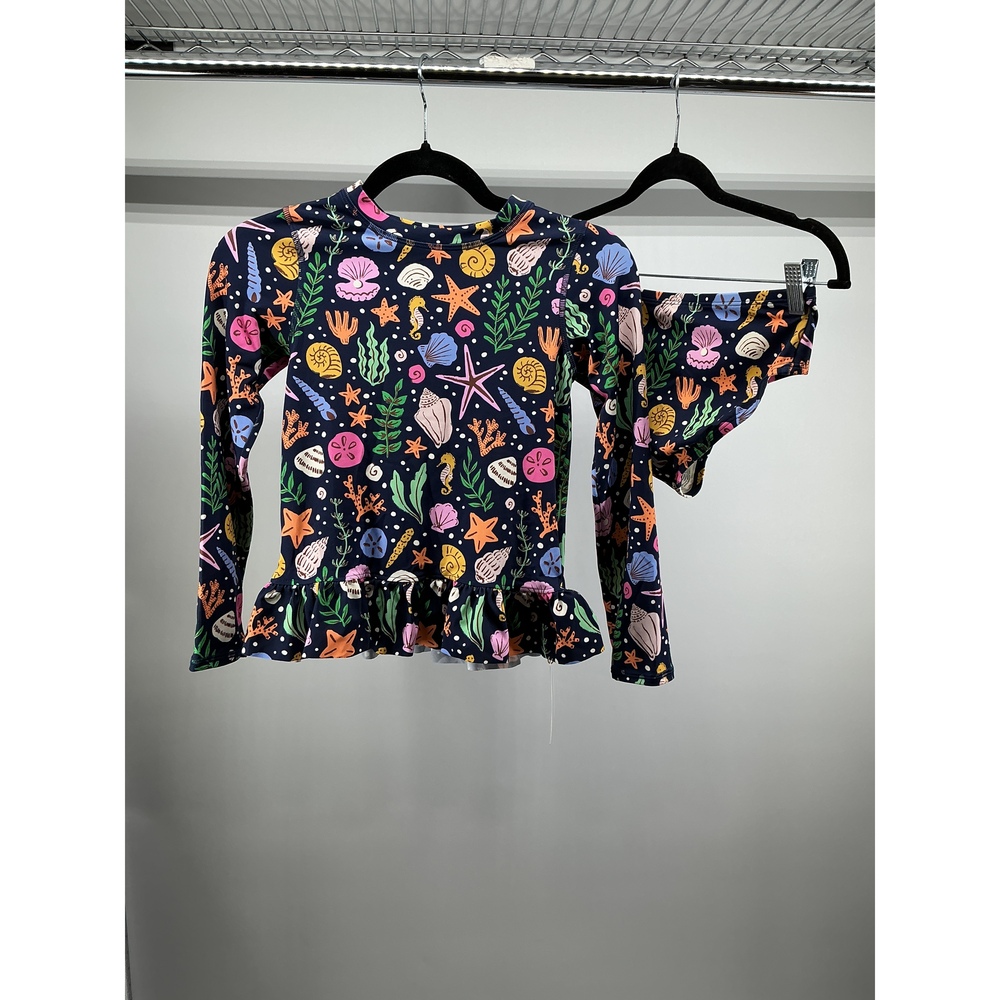 Long Sleeve Ruffle Rash Guard Two-Piece Swimsuit